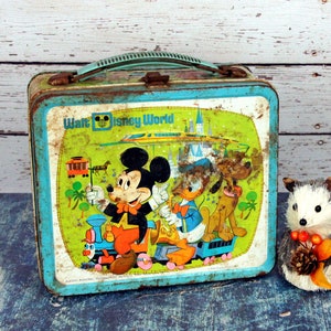 Walt Disney World vintage lunchbox with wonderful rust-mid century graphics-small small world image 1