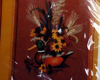 Wooden Decoy vintage crewel embroidery kit-Creative Circle 0330-1985-duck decoy with sunflowers and wheat
