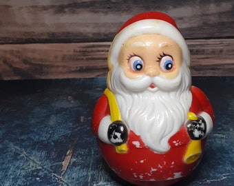 Roly Poly Santa Plastic/ Vintage Santa w/Round Bottom