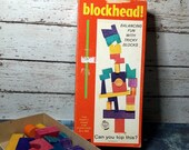 VIntage Saalfield Blockhead toy-mid century play-colored wood blocks in original orange box Il_170x135