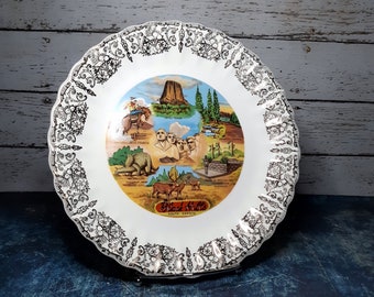 Black Hills of South Dakota souvenir plate-vintage collectible-badlands-mount rushmore-reptile gardens-vacation souvenir