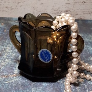 Imperial double handle sugar bowl-no lid-smoky brown art glass dish-original sticker attached
