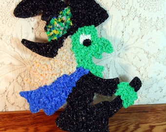 Melted popcorn Halloween witch-flying broomstick-retro holiday decoration
