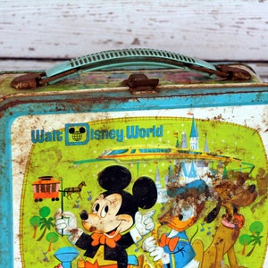 Walt Disney World vintage lunchbox with wonderful rust-mid century graphics-small small world image 3