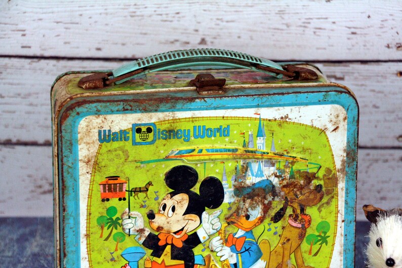 Walt Disney World vintage lunchbox with wonderful rust-mid century graphics-small small world image 3