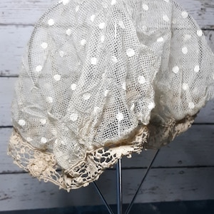 Antique night cap-vintage lace sleeping hat-ecru lace-victorian