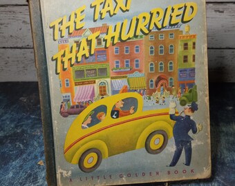 The Taxi That Hurried-vintage Little Golden Book Library-1946 childrens hardcover-USED-nostalgic illustrations