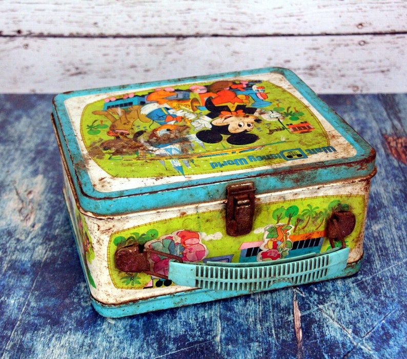 Walt Disney World vintage lunchbox with wonderful rust-mid century graphics-small small world image 7