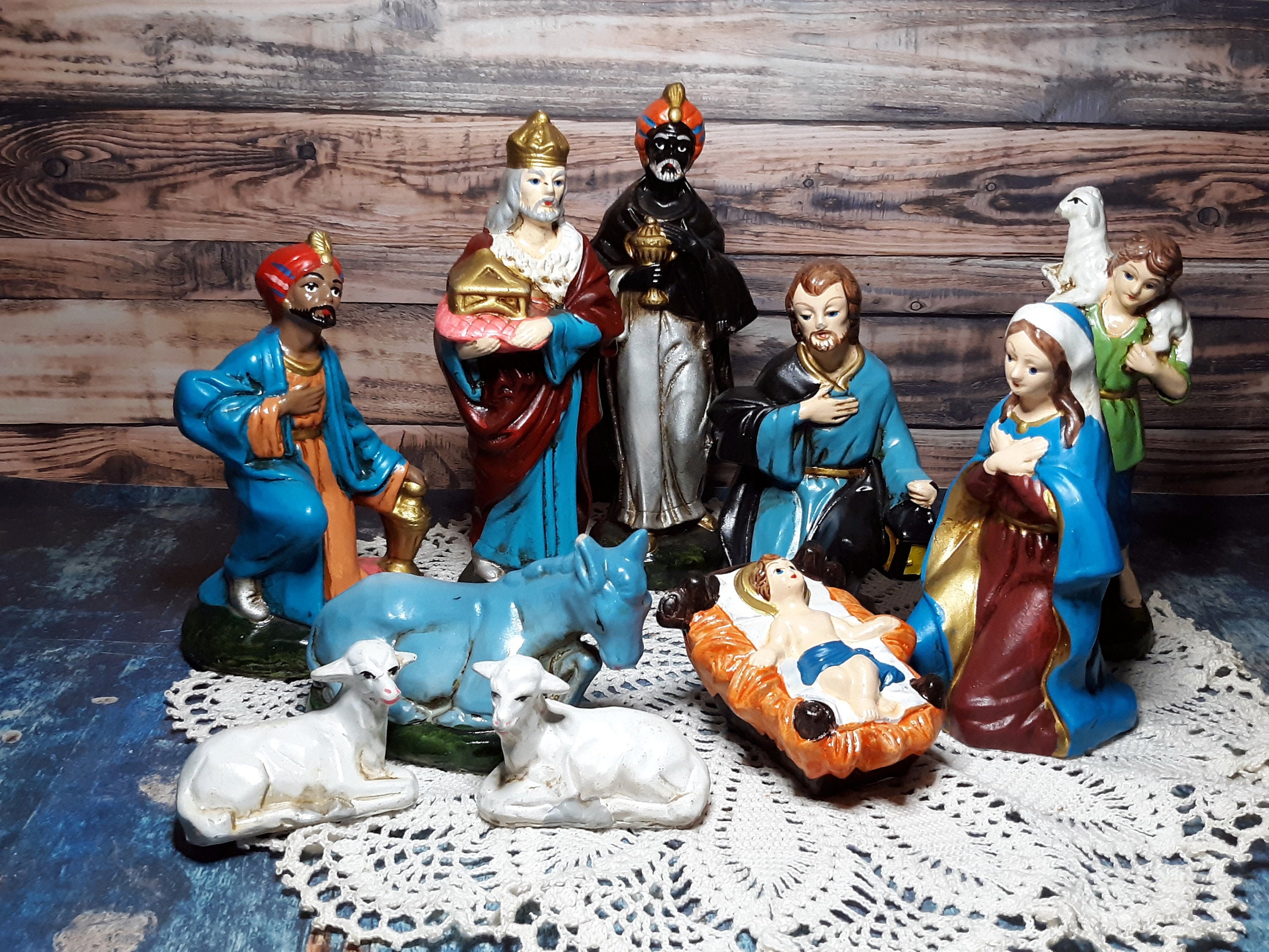 Large Vintage Chalkware-plaster-nativity Figurines-wise Men