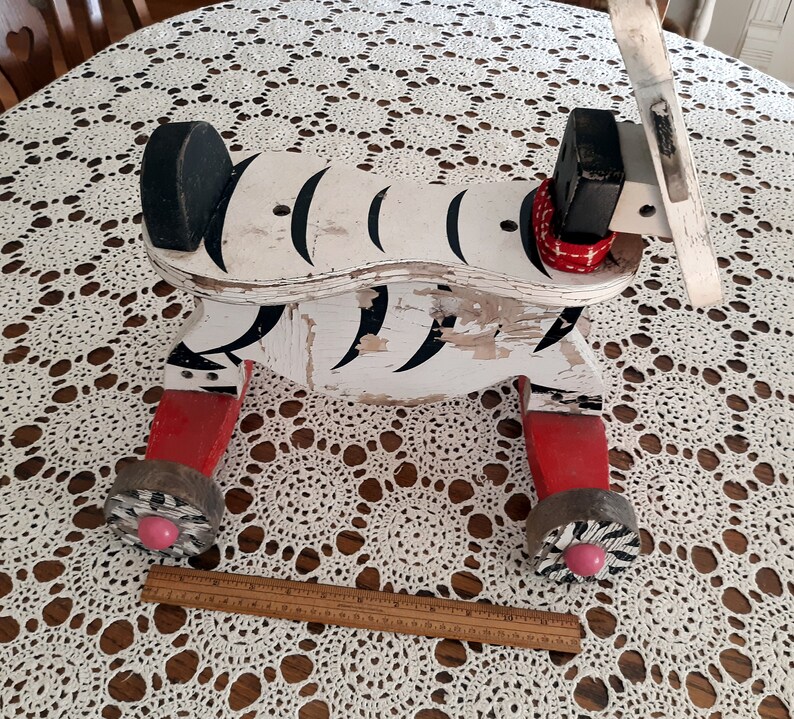Rustic Wood Rideon Zebrachippy Antique Wood Toywheeled Etsy