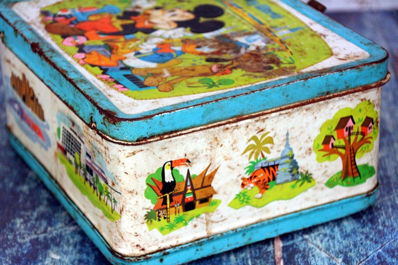 Walt Disney World vintage lunchbox with wonderful rust-mid century graphics-small small world image 8