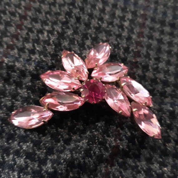 Vintage pink rhinestone brooch-swoosh-marquis-cos… - image 1