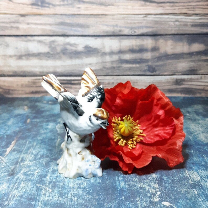 Vintage Enesco Japan Porcelain Bird Figurinebrown White Etsy