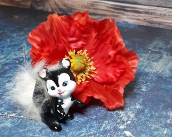 Small skunk figurine with fur tail-vintage ceramic figure-