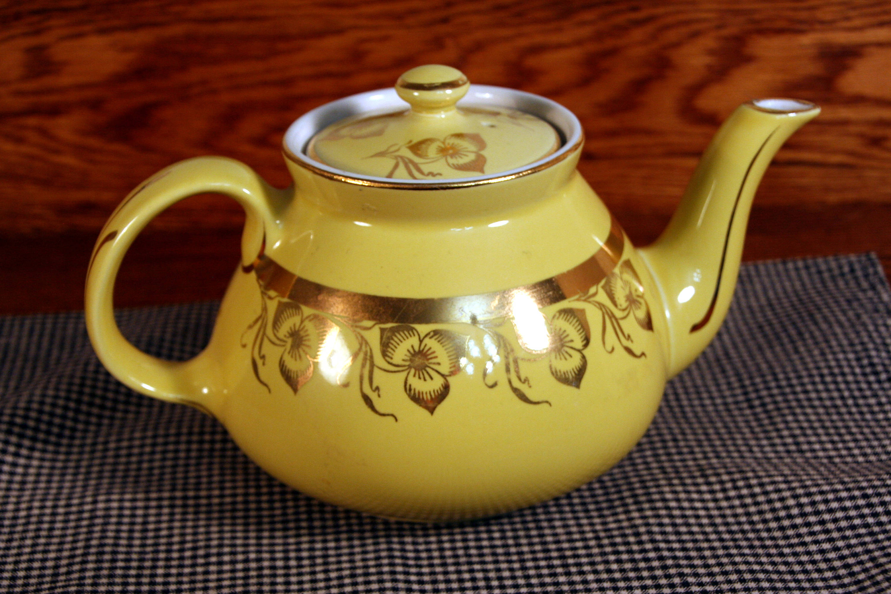 Old Hall teapotbutter yellow ceramic with gold painted trim Etsy