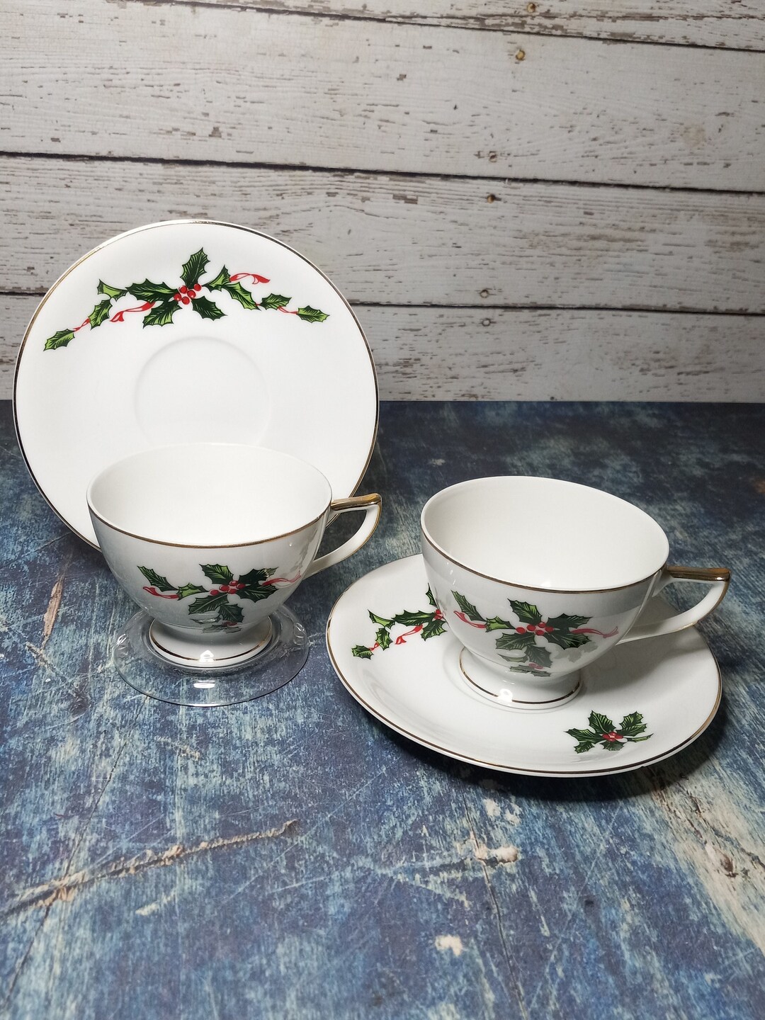 Set of 2 Lefton Christmas Teacup and Saucer Setsholly and Berries