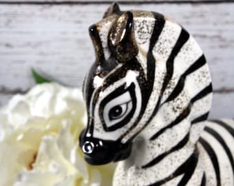 Fabulous midcentury zebra figurine with gold flecking