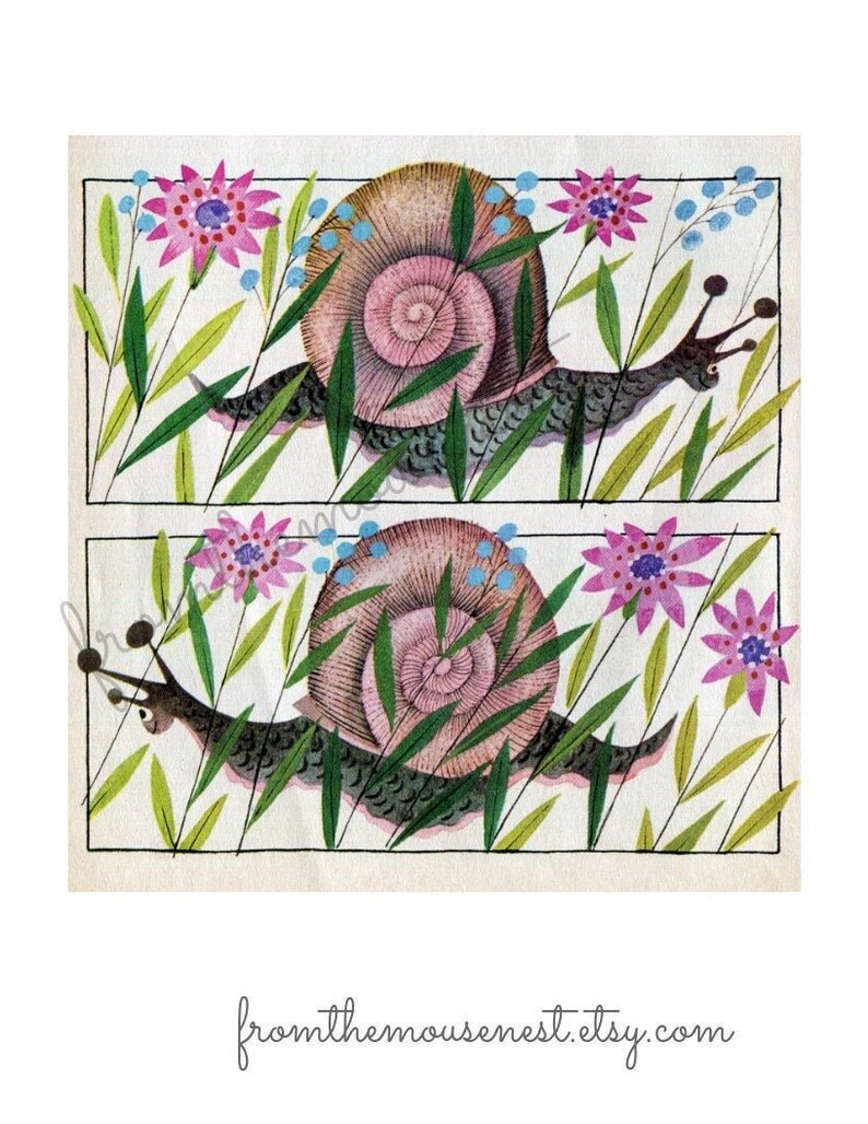 Printable snail image-vintage inspired digital collage-framing-nursery art-scrapbooking-crafts image 1