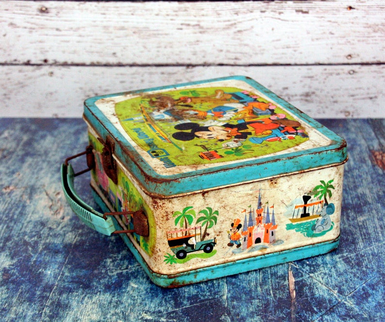 Walt Disney World vintage lunchbox with wonderful rust-mid century graphics-small small world image 6