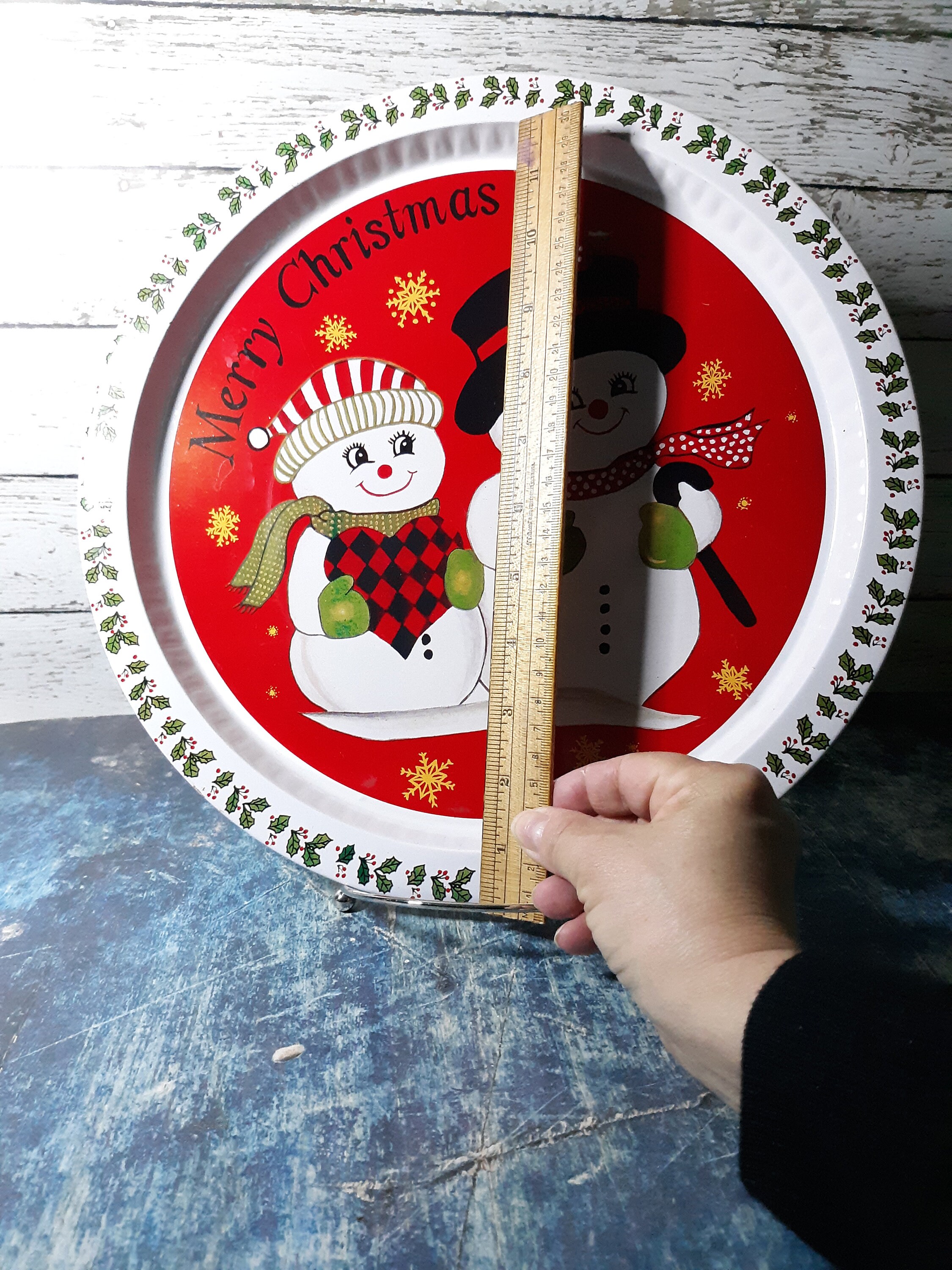 Vintage round metal Merry Christmas serving tray with Mr and Etsy
