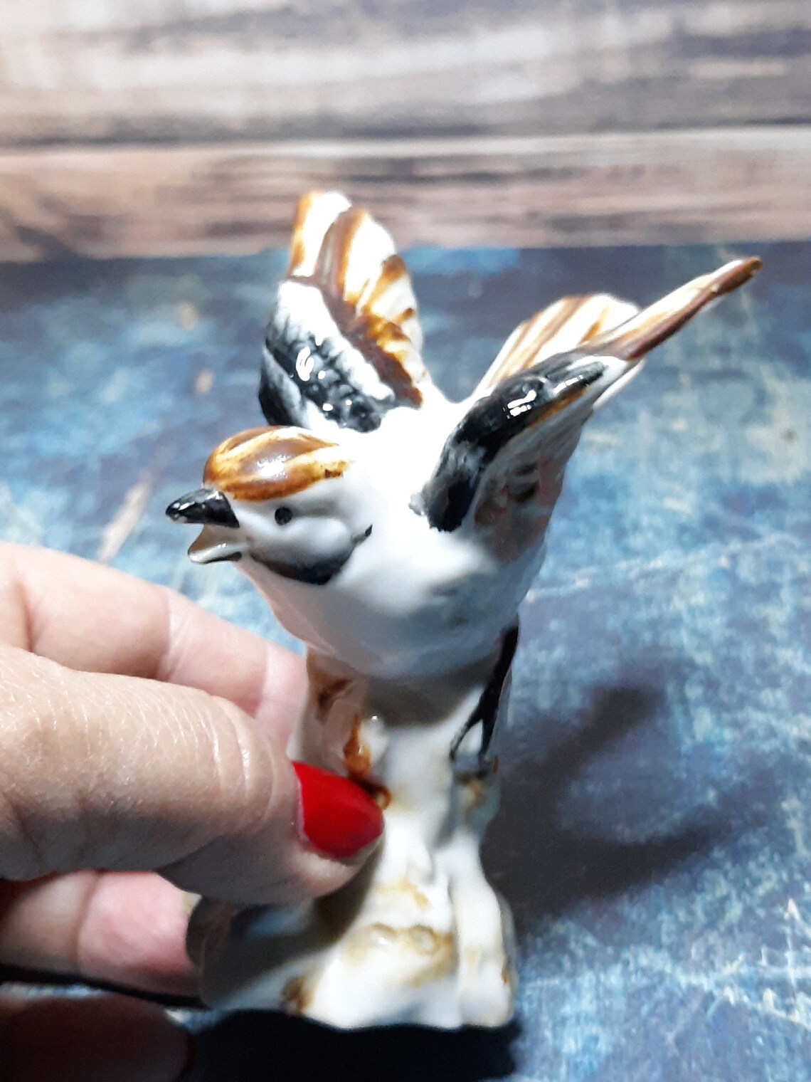 Vintage Enesco Japan Porcelain Bird Figurinebrown White Etsy