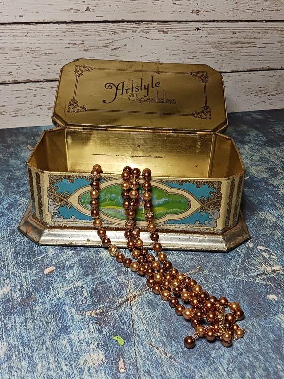 Antique Artstyle Chocolate Box Metal Tin-boston St Louis Usa-art