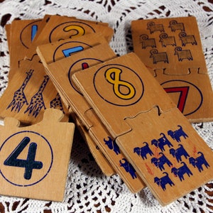 Wood puzzle flash cards-numbers and animals-graphic interlocking flash card set