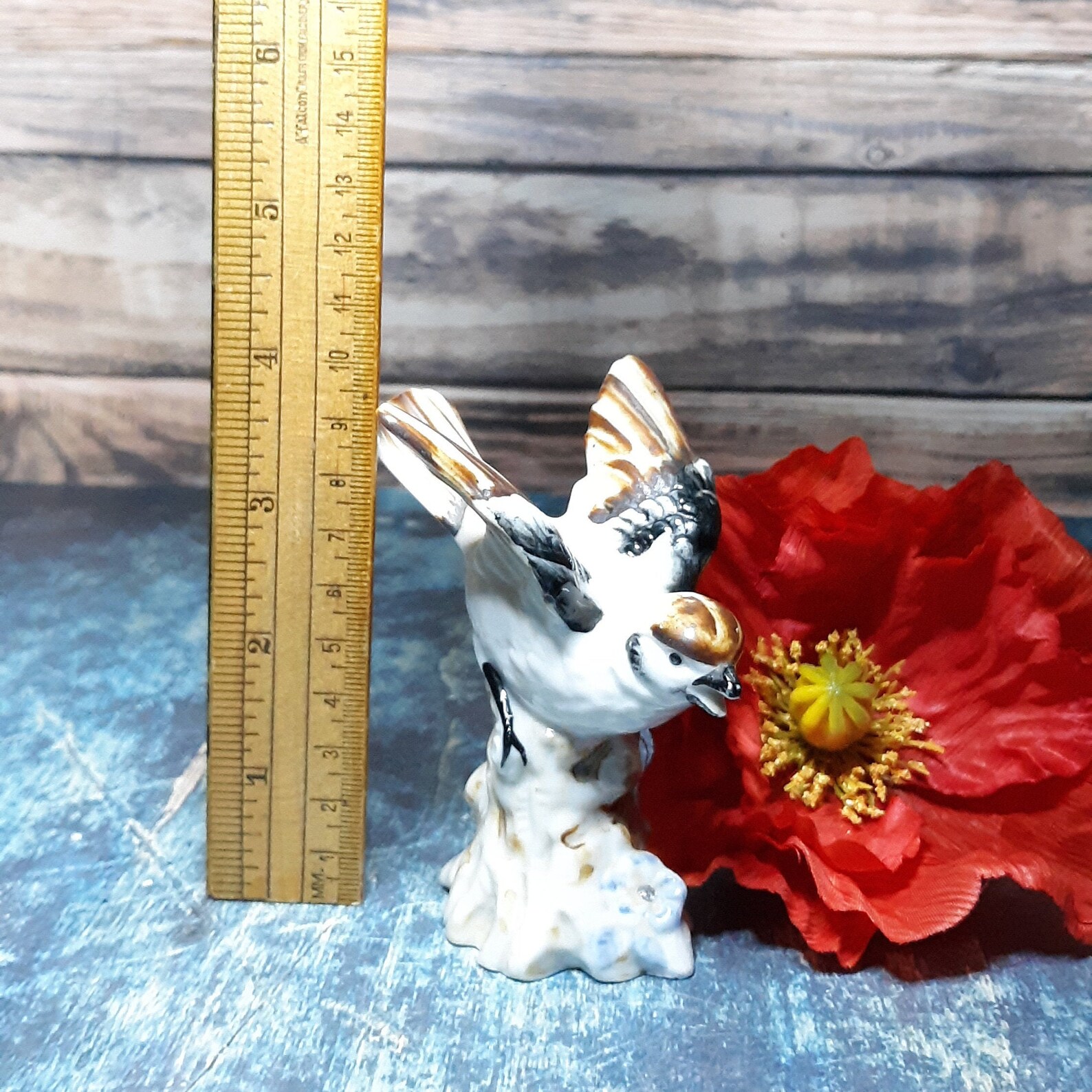 Vintage Enesco Japan Porcelain Bird Figurinebrown White Etsy