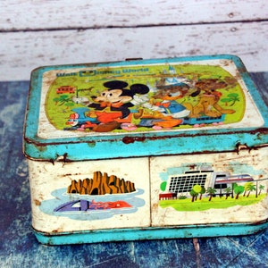 Walt Disney World vintage lunchbox with wonderful rust-mid century graphics-small small world image 9