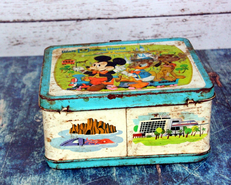 Walt Disney World vintage lunchbox with wonderful rust-mid century graphics-small small world image 9