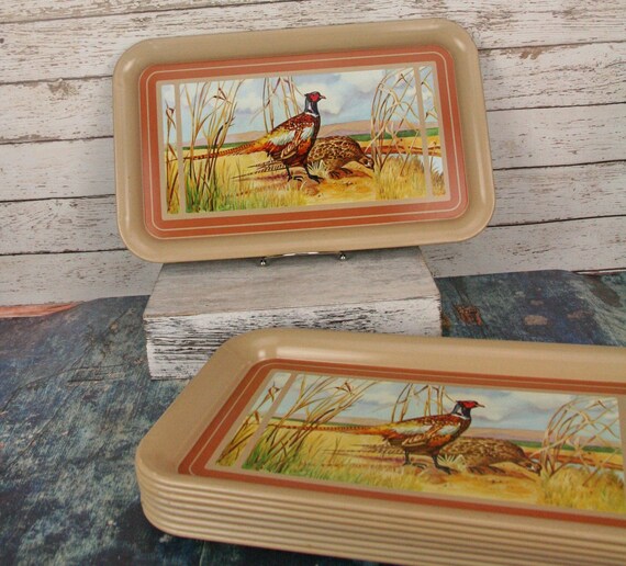 Set of 9 mid century pheasant traysmetal serving traysfall decor by