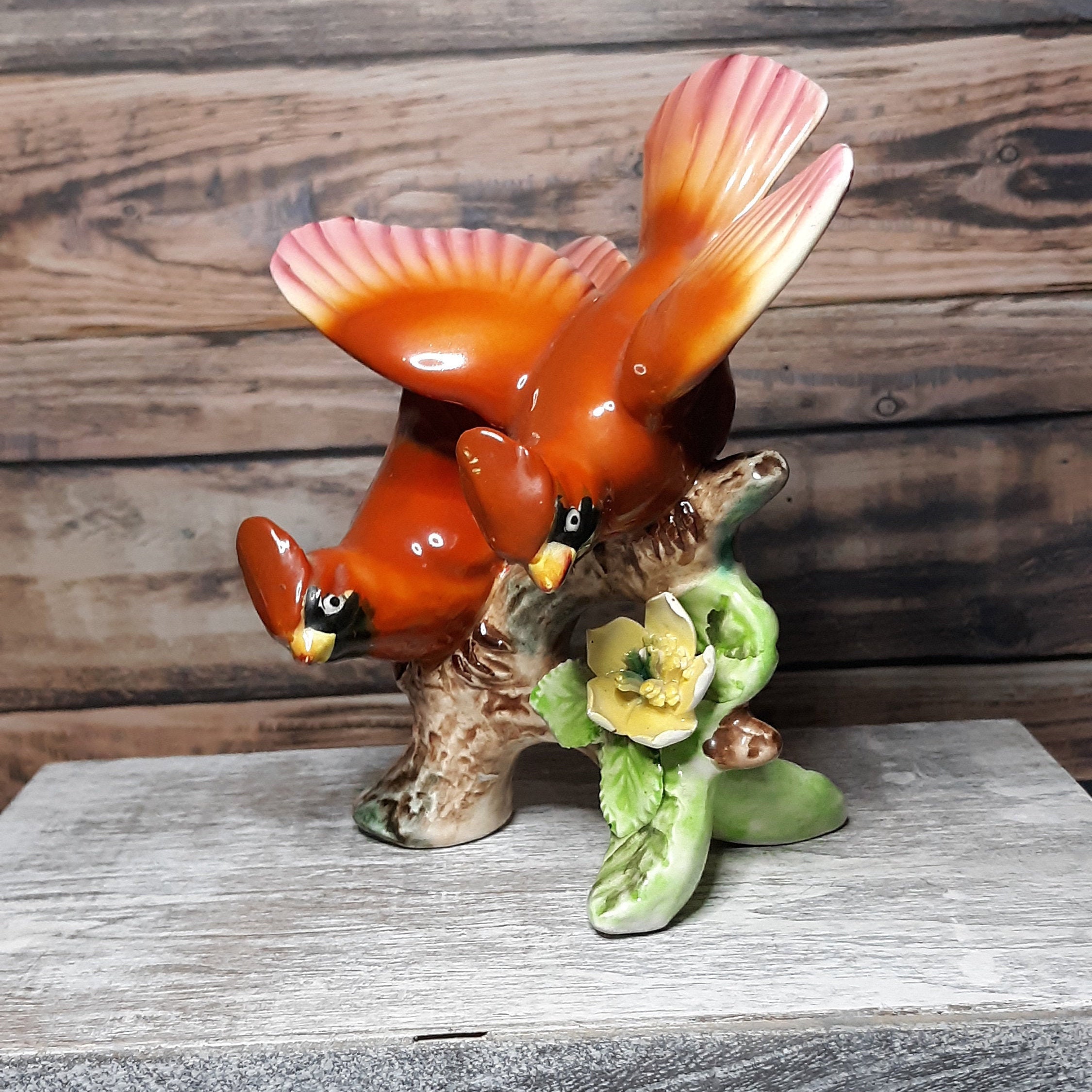 Unmarked vintage cardinal pair figurineglossy porcelainbirds Etsy