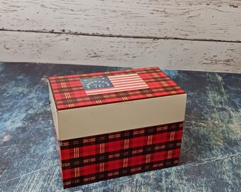 Red plaid Ohio Art metal recipe box-vintage kitchenware-