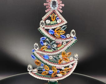 Rhinestone Christmas Tree, Vintage Christmas Tree - Vintage Rhinestones Jewelry Crystals Christmas Tree, Czech Rhinestone Tree, jeweled tree