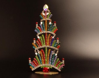 Vintage Czech Rhinestone Christmas Tree, Jeweled Handmade Tree
