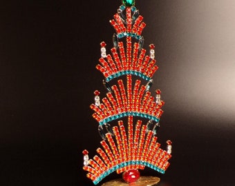 Vintage Rhinestone Christmas Tree, Czech Crystal Jeweled Tree