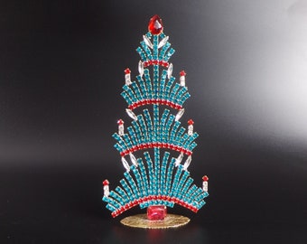 Vintage Czech Rhinestone Christmas Tree, Jeweled Holiday Decor