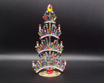 Rhinestone Christmas Tree, Vintage Christmas Tree - Vintage Rhinestones Jewelry Crystals Christmas Tree, Czech Rhinestone Tree, jeweled tree