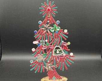 Vintage Czech Rhinestone Christmas Tree Decoration, Jeweled Holiday Decor