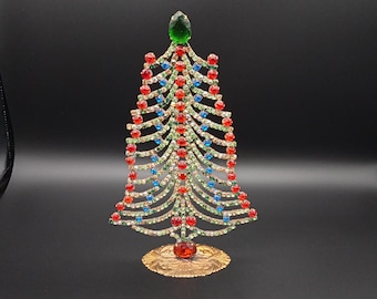AMAZING VINTAGE JEWELRY Vintage Rhinestones Jewelry Crystals Christmas Tree, Czech Rhinestone Tree, jeweled tree