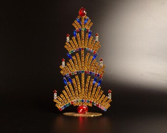 Vintage Czech Rhinestone Christmas Tree, Jeweled Holiday Decor