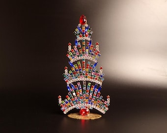 Vintage Czech Rhinestone Christmas Tree, Jeweled Holiday Decor