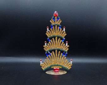 Rhinestone Christmas Tree, Vintage Christmas Tree - Vintage Rhinestones Jewelry Crystals Christmas Tree, Czech Rhinestone Tree, jeweled tree