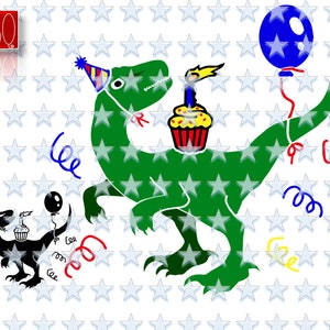Dinosaur Birthday, Velociraptor Bday, Cupcake Dino, candle Dinosaur Digital Download cut file SVG dxf EPS Jpeg PNG pdf Vector commercial use image 3