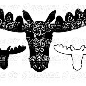 Moose Silhouette and Outline & swirls SVG DXF Jpeg commercial use
