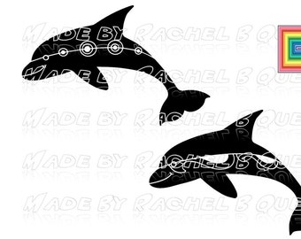 Dolphins SVG circle and wave Ocean Swimming Pacific jumping Mammal of the Sea Digital Download DXF Vector Commercial use Cut File