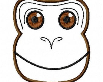 Monkey Face Embroidery, Chimpanzee Face, Gorilla Applique, 4x4 hoop PES plus Formats Digital Machine Embroidery Designs digital Download