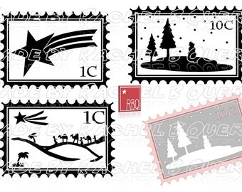 Christmas Shooting Star Winter Wonder Land Trees Stamps Mail Post Digital Download  Cut File SVG DXF Jpeg commercial use