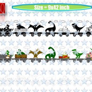Estandarte de dinosaurios de tren, Dinos montando trenes, Dino, 9x42 pulgadas Dino Train Calcomanía Descarga digital SVG dxf EPS Jpeg PNG pdf Vector uso comercial