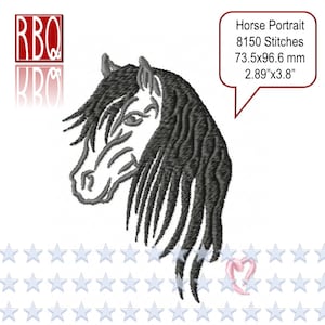 Horse Portrait, Horse Embroidery, Cute horse, gift for her, gift for him, 4x4 hoop Digital Download PES & more machine embroidery design